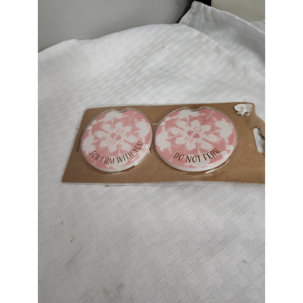 Christian Car Coaster Set Pink Tie Dye Floral Do Not Fear For I Am With You 2pk